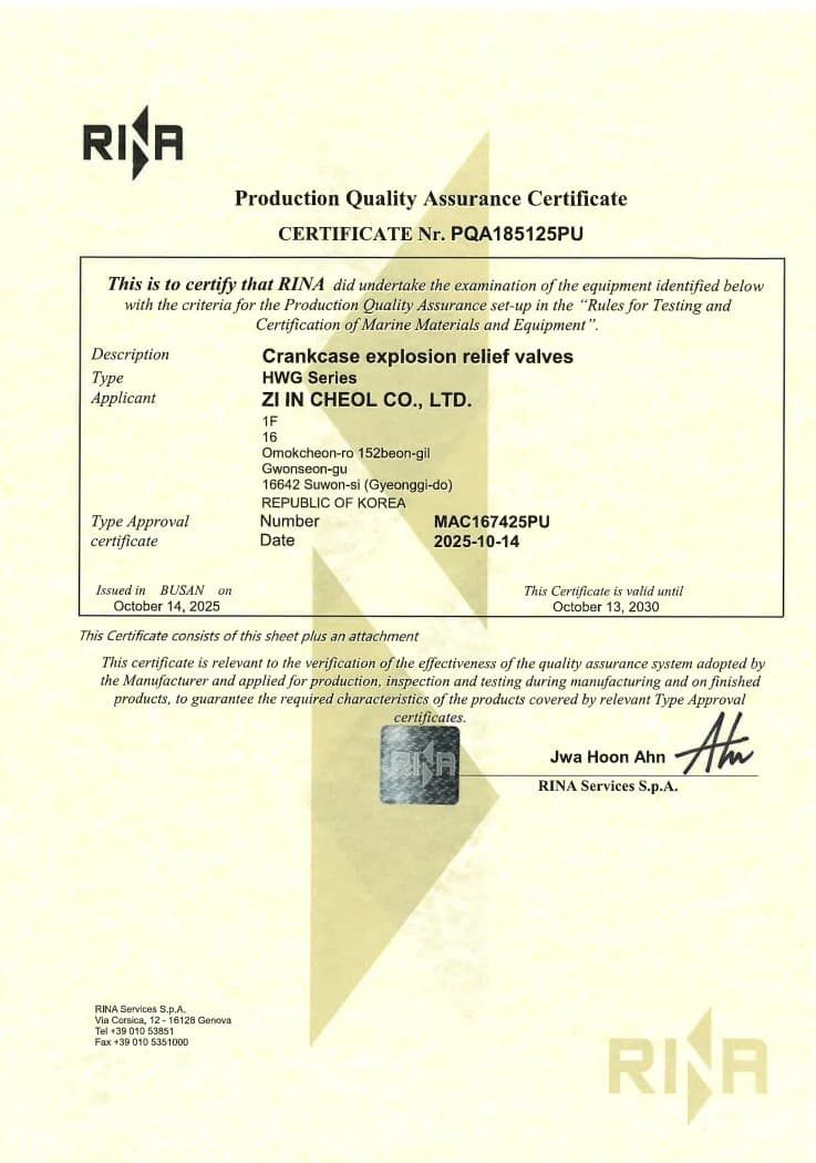 RINA Certificate